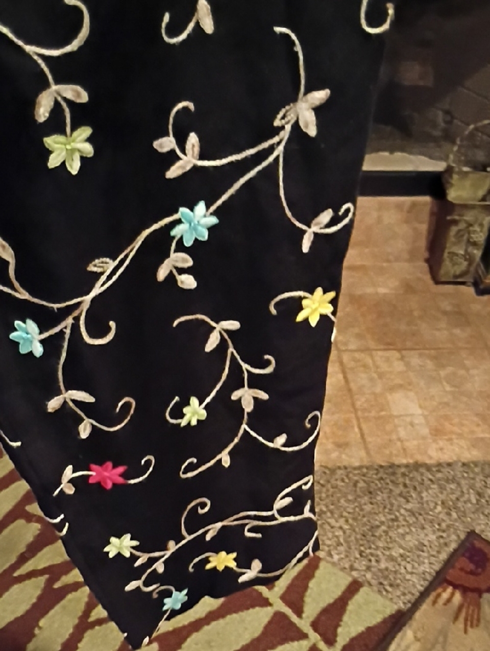 FINAL PRICE Talbots Irish Linen Black Pants with Multicolored Floral Embroidery - Picture 4 of 12